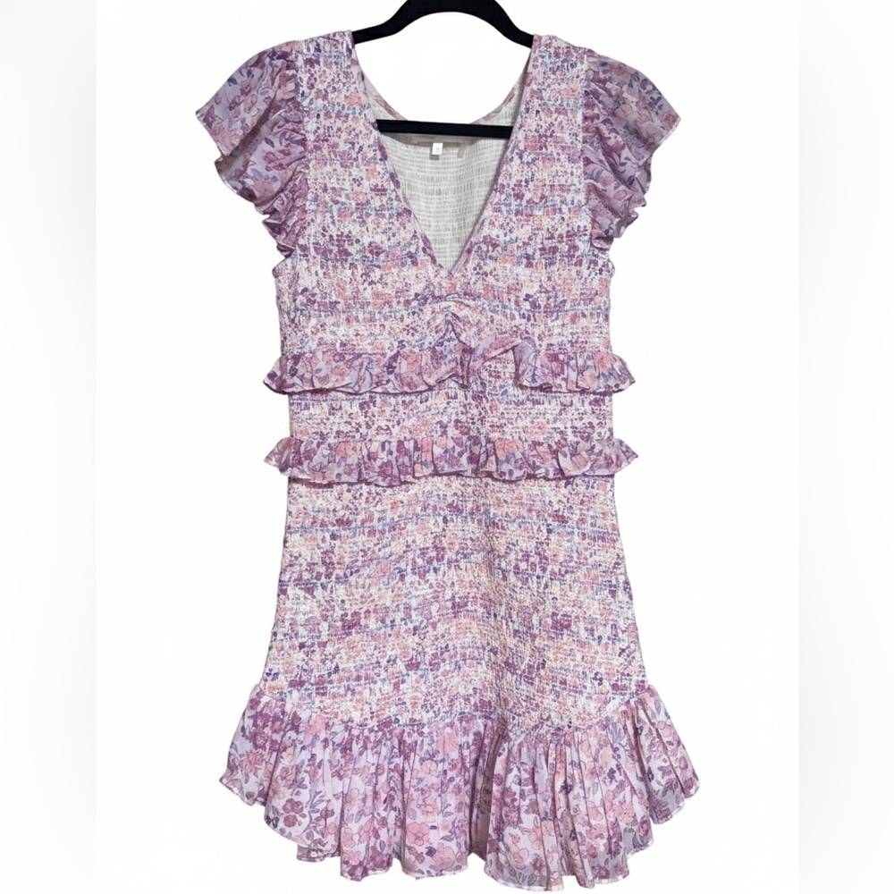 LoveShackFancy Sonora Ruffled Smocked Mini Dress Purple Floral Sz Small NWOT - Picture 8 of 12